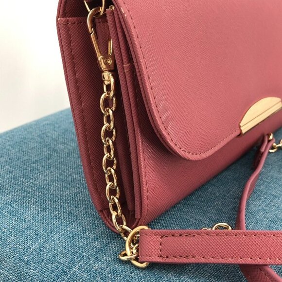 Blush Pink Saffiano-Style Lipstick  Purse/Clutch w/ Cross-body Shoulder Strap - Picture 3 of 14